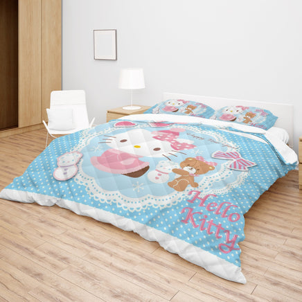 Hello Kitty Blue Bedding Set - A Cute Addition to Your Room Quilt Set + Flat Sheet