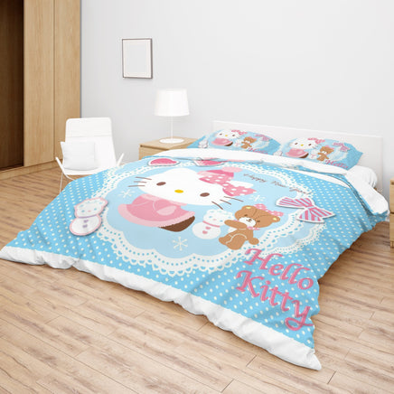 Hello Kitty Blue Bedding Set - A Cute Addition to Your Room Bedding Set + Flat Sheet