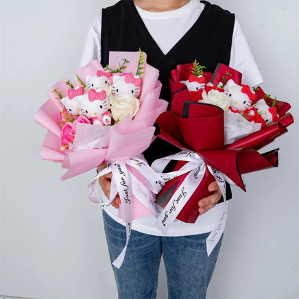 Hello Kitty Bouquet Cartoon Plush Anime Sanrio Rose Soap Flowers Home Wedding Decoration Gift - Lusy Store LLC