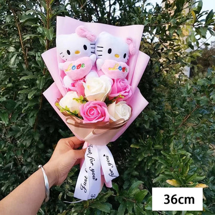 Hello Kitty Bouquet Cartoon Plush Anime Sanrio Rose Soap Flowers Home Wedding Decoration Gift - Lusy Store LLC