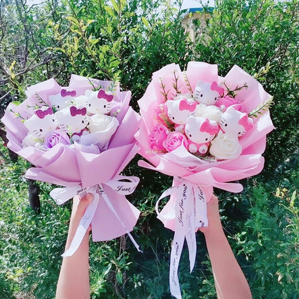 Hello Kitty Bouquet Cartoon Plush Anime Sanrio Rose Soap Flowers Home Wedding Decoration Gift - Lusy Store LLC