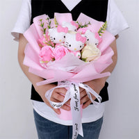 Hello Kitty Bouquet Cartoon Plush Anime Sanrio Rose Soap Flowers Home Wedding Decoration Gift - Lusy Store LLC