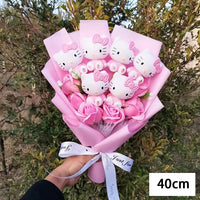 Hello Kitty Bouquet Cartoon Plush Anime Sanrio Rose Soap Flowers Home Wedding Decoration Gift - Lusy Store LLC