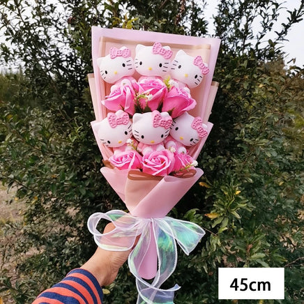 Hello Kitty Bouquet Cartoon Plush Anime Sanrio Rose Soap Flowers Home Wedding Decoration Gift - Lusy Store LLC
