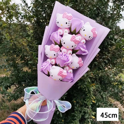 Hello Kitty Bouquet Cartoon Plush Anime Sanrio Rose Soap Flowers Home Wedding Decoration Gift - Lusy Store LLC
