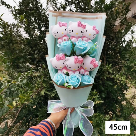 Hello Kitty Bouquet Cartoon Plush Anime Sanrio Rose Soap Flowers Home Wedding Decoration Gift - Lusy Store LLC