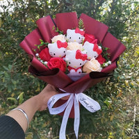 Hello Kitty Bouquet Cartoon Plush Anime Sanrio Rose Soap Flowers Home Wedding Decoration Gift - Lusy Store LLC