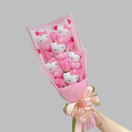 Hello Kitty Bouquet Kawaii Cat Plush Dolls Rose Soap Flowers Graduation Gifts - Lusy Store LLC