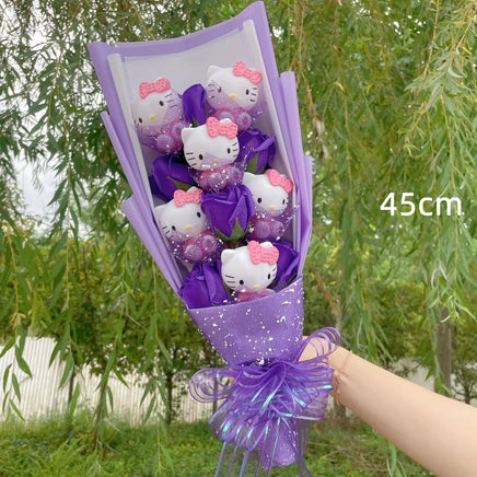 Hello Kitty Bouquet Kawaii Cat Plush Dolls Rose Soap Flowers Graduation Gifts - Lusy Store LLC