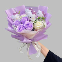 Hello Kitty Bouquet Kawaii Cat Plush Dolls Rose Soap Flowers Graduation Gifts - Lusy Store LLC