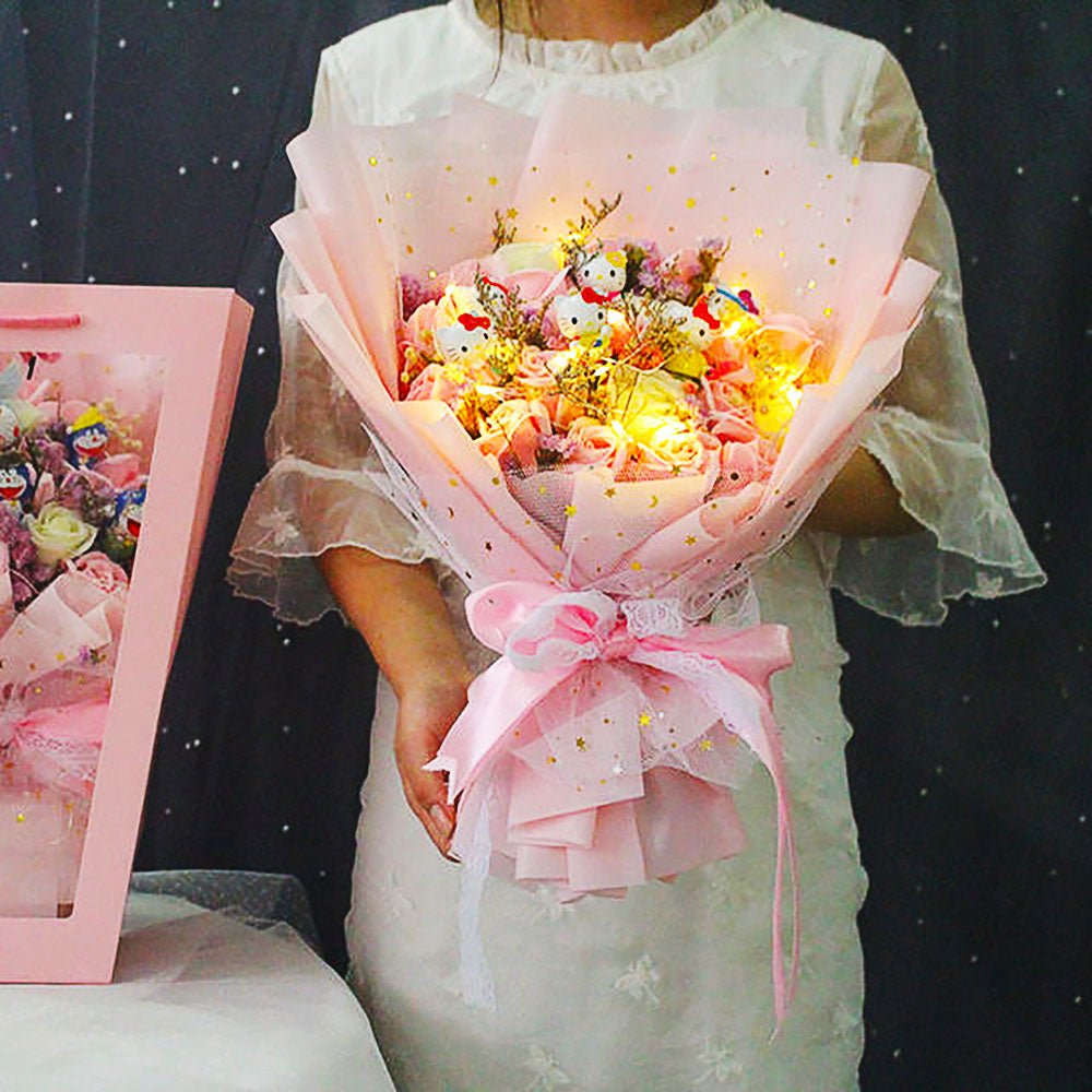 Hello Kitty Bouquet Led Light Bouquet Kawaii Plush Toys Stuffed Flower For Girl HK78-3 - Lusy Store LLC