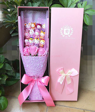 Hello Kitty Bouquet Led Light Bouquet Kawaii Plush Toys Stuffed Flower For Girl HK78 - Lusy Store LLC