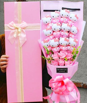 Hello Kitty Bouquet Sanrio Plush Stuffed Cute Soap Flower Gift Box HK79-2 - Lusy Store LLC