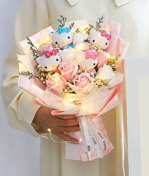 Hello Kitty Bouquet Sanrio Plush Stuffed Cute Soap Flower Gift Box HK79 - Lusy Store LLC