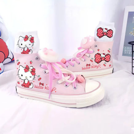 Hello Kitty Canvas Shoes Kawaii Cartoon Japanese High-Top Graffiti Hand-Painted Casual Shoes Girls Gift - Lusy Store LLC