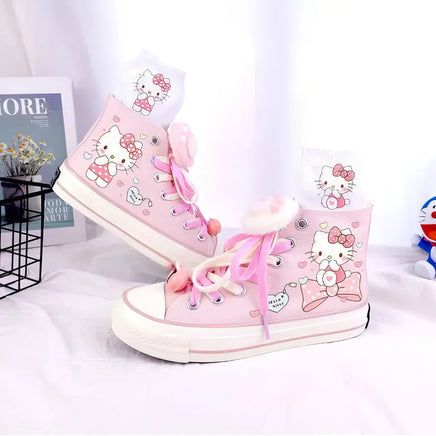 Hello Kitty Canvas Shoes Kawaii Cartoon Japanese High-Top Graffiti Hand-Painted Casual Shoes Girls Gift - Lusy Store LLC