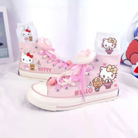 Hello Kitty Canvas Shoes Kawaii Cartoon Japanese High-Top Graffiti Hand-Painted Casual Shoes Girls Gift - Lusy Store LLC