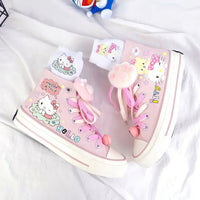 Hello Kitty Canvas Shoes Kawaii Cartoon Japanese High-Top Graffiti Hand-Painted Casual Shoes Girls Gift - Lusy Store LLC