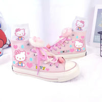 Hello Kitty Canvas Shoes Kawaii Cartoon Japanese High-Top Graffiti Hand-Painted Casual Shoes Girls Gift - Lusy Store LLC