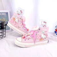 Hello Kitty Canvas Shoes Kawaii Cartoon Japanese High-Top Graffiti Hand-Painted Casual Shoes Girls Gift - Lusy Store LLC