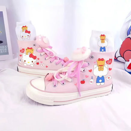 Hello Kitty Canvas Shoes Kawaii Cartoon Japanese High-Top Graffiti Hand-Painted Casual Shoes Girls Gift - Lusy Store LLC