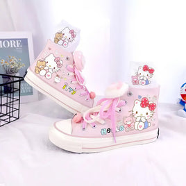 Hello Kitty Canvas Shoes Kawaii Cartoon Japanese High-Top Graffiti Hand-Painted Casual Shoes Girls Gift - Lusy Store LLC