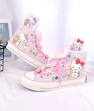 Hello Kitty Canvas Shoes Kawaii Cartoon Japanese High-Top Graffiti Hand-Painted Casual Shoes Girls Gift - Lusy Store LLC