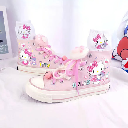 Hello Kitty Canvas Shoes Kawaii Cartoon Japanese High-Top Graffiti Hand-Painted Casual Shoes Girls Gift - Lusy Store LLC