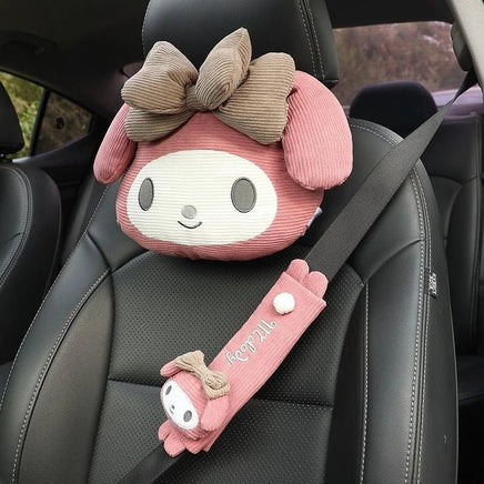 Hello Kitty Car Pillow Sanrio Kawaii Melody Neck Headrest Pillow Car Accessories Waist Safety Belt Shoulder Protection - Lusy Store LLC