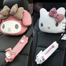 Hello Kitty Car Pillow Sanrio Kawaii Melody Neck Headrest Pillow Car Accessories Waist Safety Belt Shoulder Protection - Lusy Store LLC