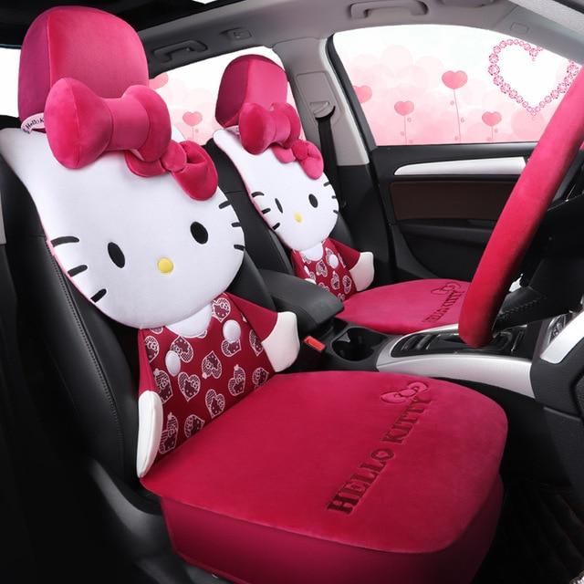 Hello kitty car seat cover warm plush car cushion set in winter auto-covers accessories universal for all cars styling - Lusy Store