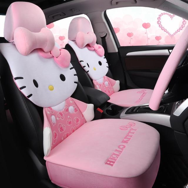 Hello kitty car seat cover warm plush car cushion set in winter auto-covers accessories universal for all cars styling - Lusy Store