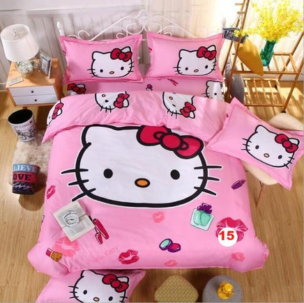 Hello Kitty cat Duvet Cover Sets Soft Polyester Bed Linen Flat Bed Sheet - Lusy Store