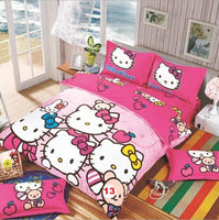 Hello Kitty cat Duvet Cover Sets Soft Polyester Bed Linen Flat Bed Sheet - Lusy Store