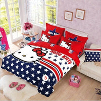 Hello Kitty cat Duvet Cover Sets Soft Polyester Bed Linen Flat Bed Sheet - Lusy Store