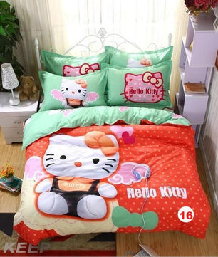 Hello Kitty cat Duvet Cover Sets Soft Polyester Bed Linen Flat Bed Sheet - Lusy Store