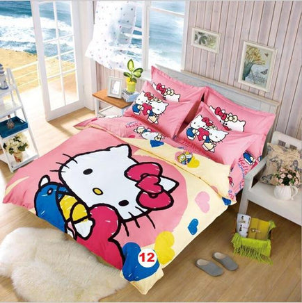 Hello Kitty cat Duvet Cover Sets Soft Polyester Bed Linen Flat Bed Sheet - Lusy Store