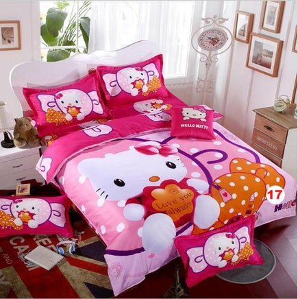 Hello Kitty cat Duvet Cover Sets Soft Polyester Bed Linen Flat Bed Sheet - Lusy Store