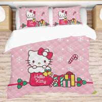 Hello Kitty Christmas Bedding Set for a Joyful Season Pink Quilted - Lusy Store LLC