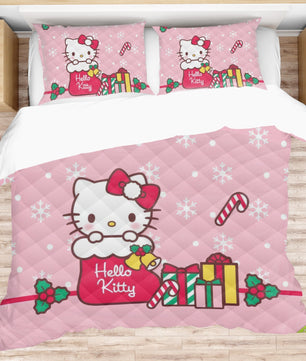 Hello Kitty Christmas Bedding Set for a Joyful Season Pink Quilted - Lusy Store LLC