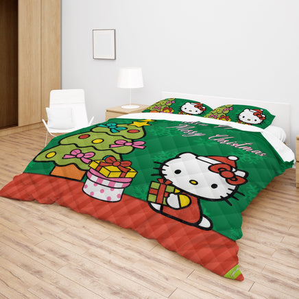 Hello Kitty Christmas Bedding Set Quilted Comfort Festive Feline Delight - Lusy Store LLC