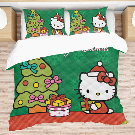 Hello Kitty Christmas Bedding Set Quilted Comfort Festive Feline Delight - Lusy Store LLC