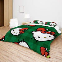Hello Kitty Christmas Quilted Bedding Set Green Cozy Christmas Cuddles - Lusy Store LLC