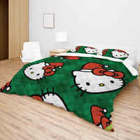 Hello Kitty Christmas Quilted Bedding Set Green Cozy Christmas Cuddles - Lusy Store LLC