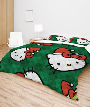 Hello Kitty Christmas Quilted Bedding Set Green Cozy Christmas Cuddles - Lusy Store LLC