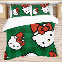 Hello Kitty Christmas Quilted Bedding Set Green Cozy Christmas Cuddles - Lusy Store LLC