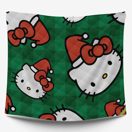 Hello Kitty Christmas Quilted Bedding Set Green Cozy Christmas Cuddles - Lusy Store LLC