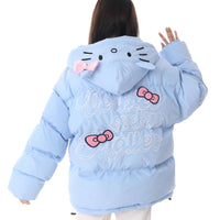 Hello Kitty Coat Hooded Cotton Soft Versatile Korean Version Loose Padded Jackets Y2k Kawaii Women Clothes Blue