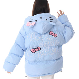 Hello Kitty Coat Hooded Cotton Soft Versatile Korean Version Loose Padded Jackets Y2k Kawaii Women Clothes Blue