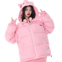 Hello Kitty Coat Hooded Cotton Soft Versatile Korean Version Loose Padded Jackets Y2k Kawaii Women Clothes Pink